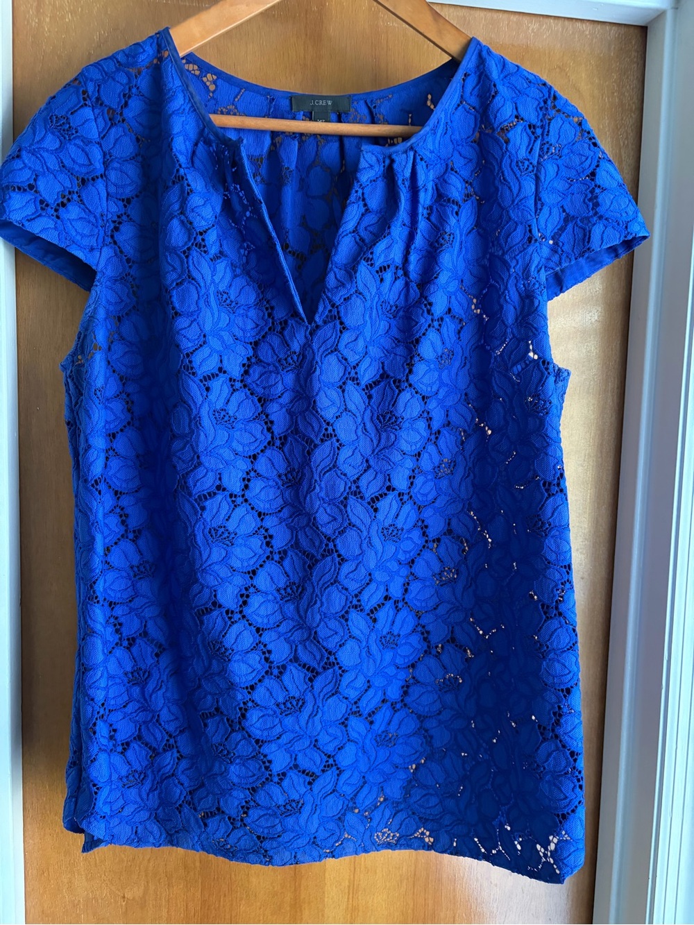 J. Crew Cobalt Blue Floral Lace Cap-Sleeve Blouse